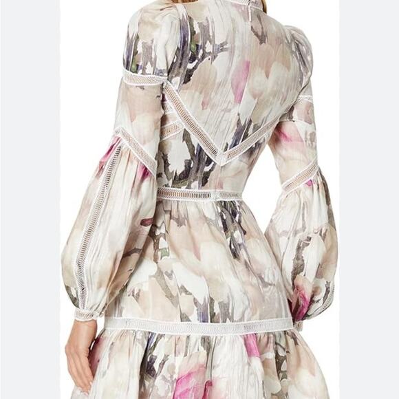 Ted Baker London Dress 4 6 Semi Formal Mini Small Linen Long Sleeve Fleurz $450 - Picture 3 of 17